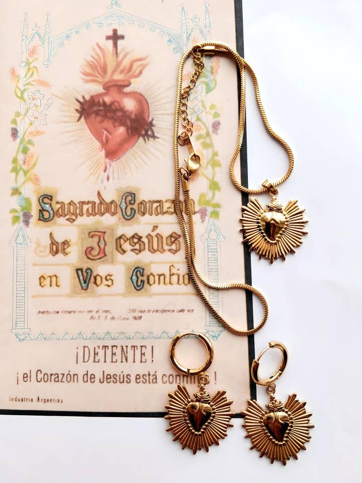 Set met ketting en oorbellen ex-voto hart voor wholesale door Wild & Free