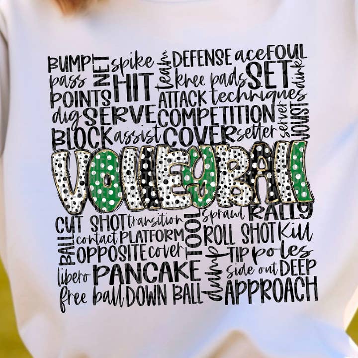 Volleyball Doodle Green Black DTF Transfer pour la vente par K and M Designs