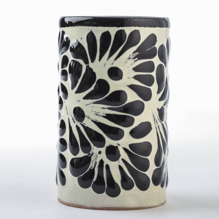 MEXTEQUIL Talavera Shot Glasses - Set of 4 - 2 Oz -Brushes Black for wholesale by MEXTEQUIL