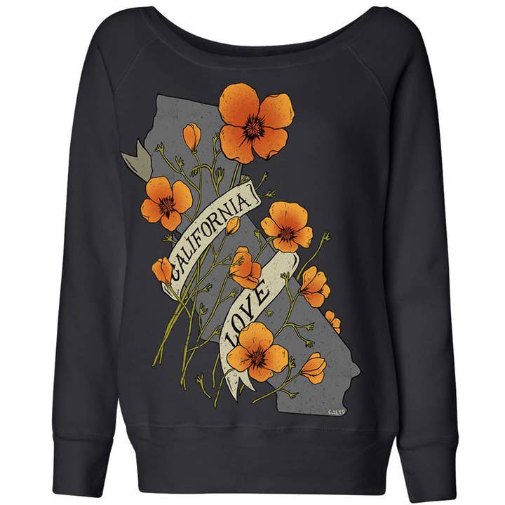 Poppies California Love Black Wide Neck Sweater for wholesale by State Bliss