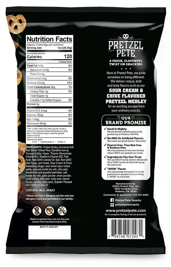 Pretzel Pete - Vente Bretzels - Mélange de bretzels à la crème sure et à la ciboulette 9,5 oz1