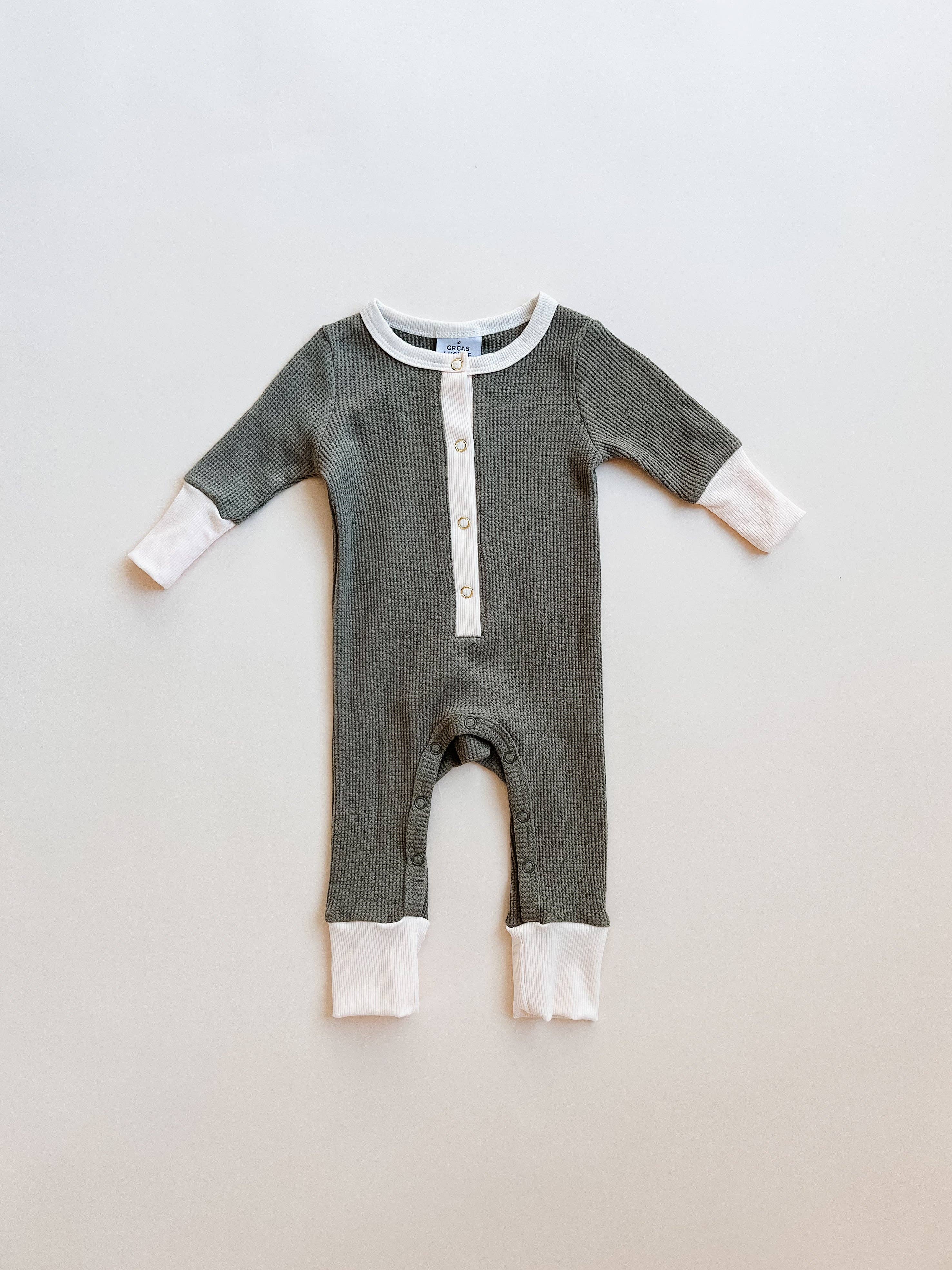 Orcas Lucille - Vente Barboteuse – bébé - Barboteuse en maille - Olive