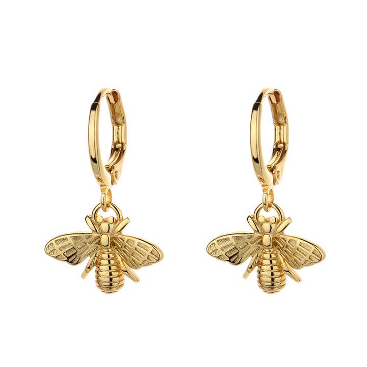 Amy and Annette 14K Gold Bee Huggie Earrings for wholesale by Amy and Annette