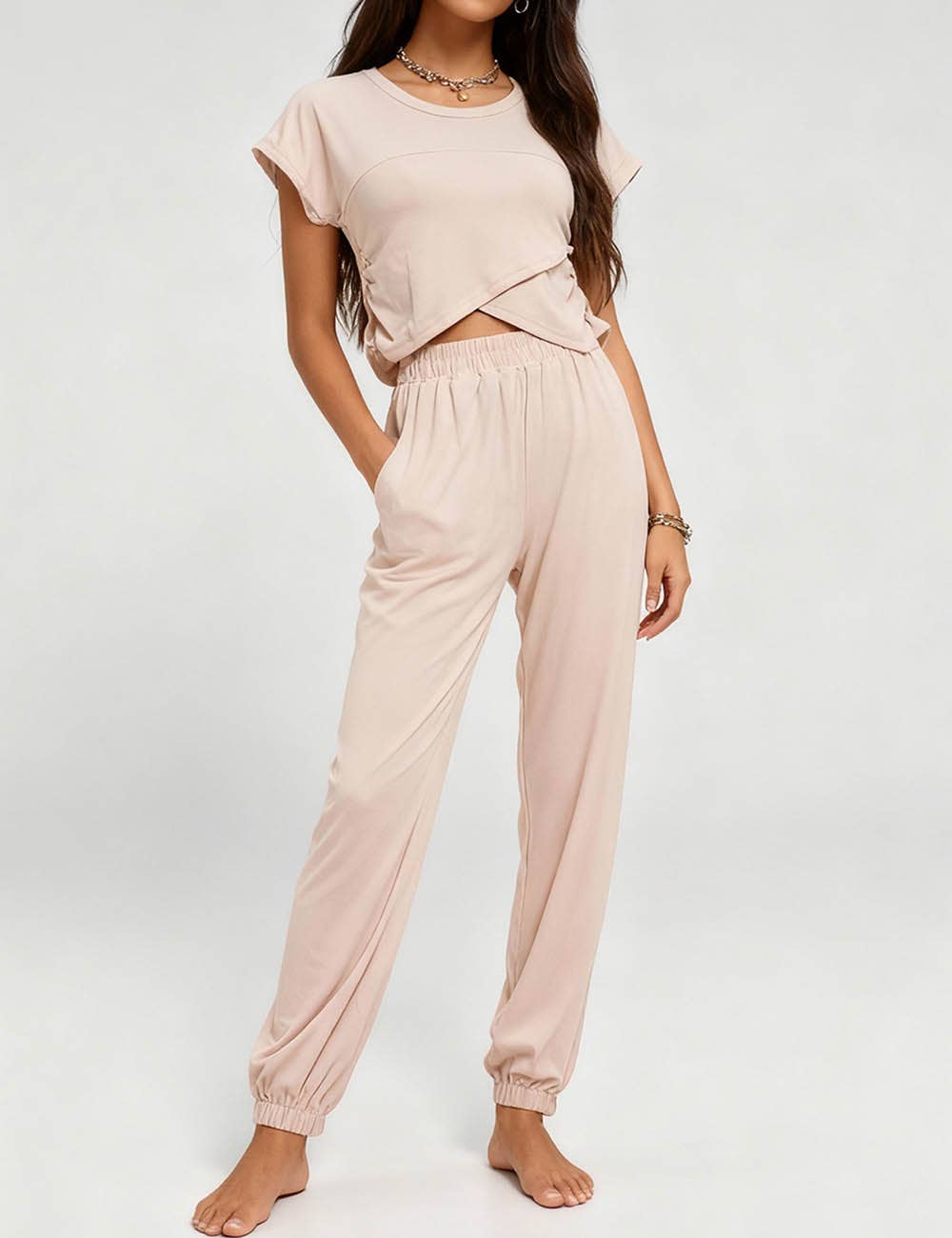 Sweetkama - Wholesale Lounge Set - Women's - Ladies Solid Color Crop Top and Pants Set SKST3799