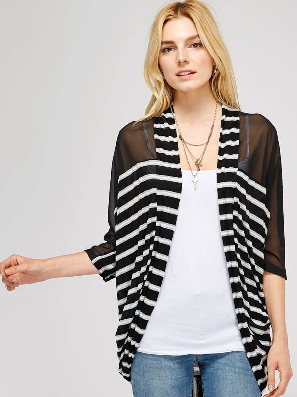 Breezy Schwarzweiss-Strickjacke mit Ballon-Wickelung für den Großhandel von Urban X Apparel