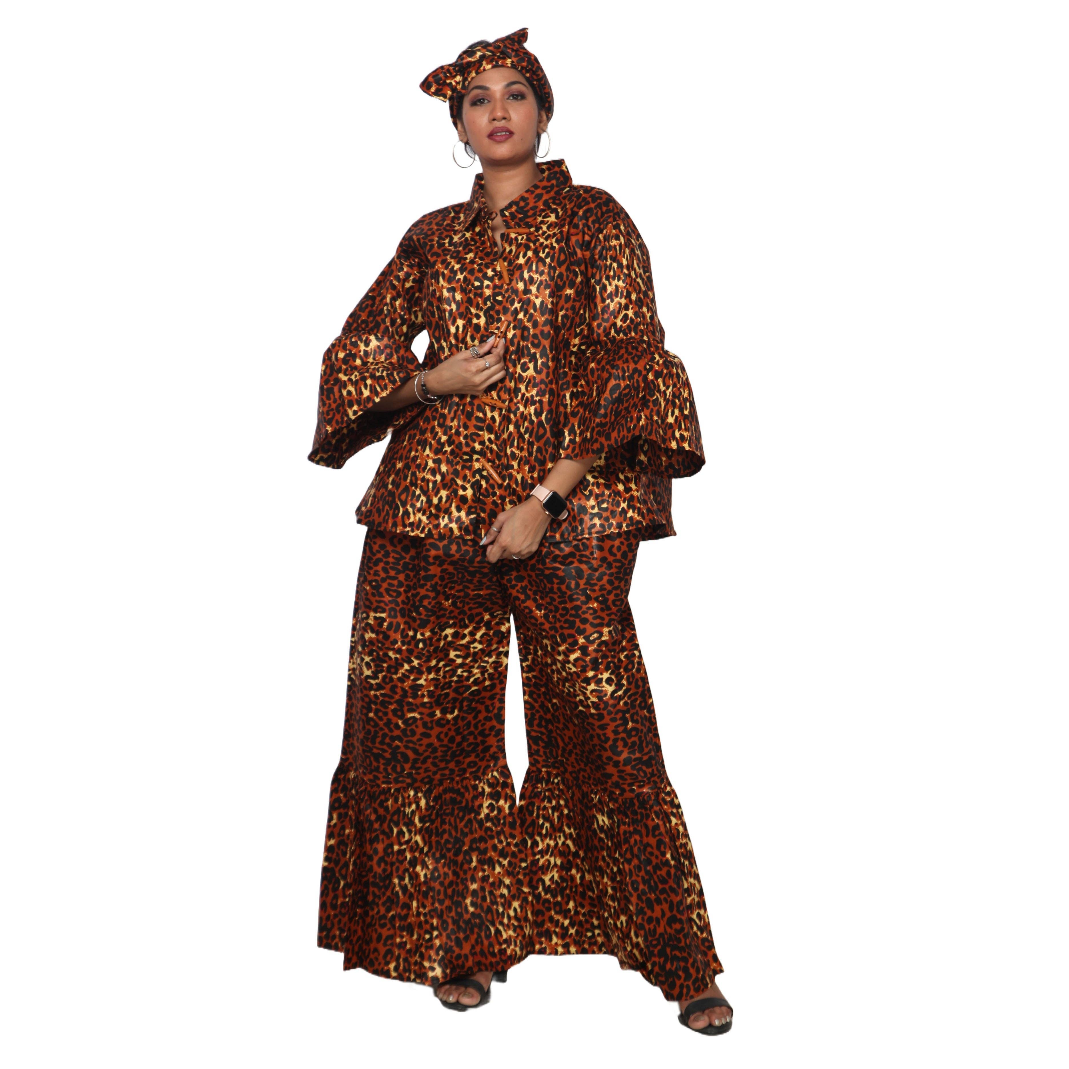 African Stars - Vente Ensemble haut et pantalon (PAS d'intérieur) - Femme - Ensemble Chemisier Femme et Pantalon Palazzo -- Imprimé FI-40500