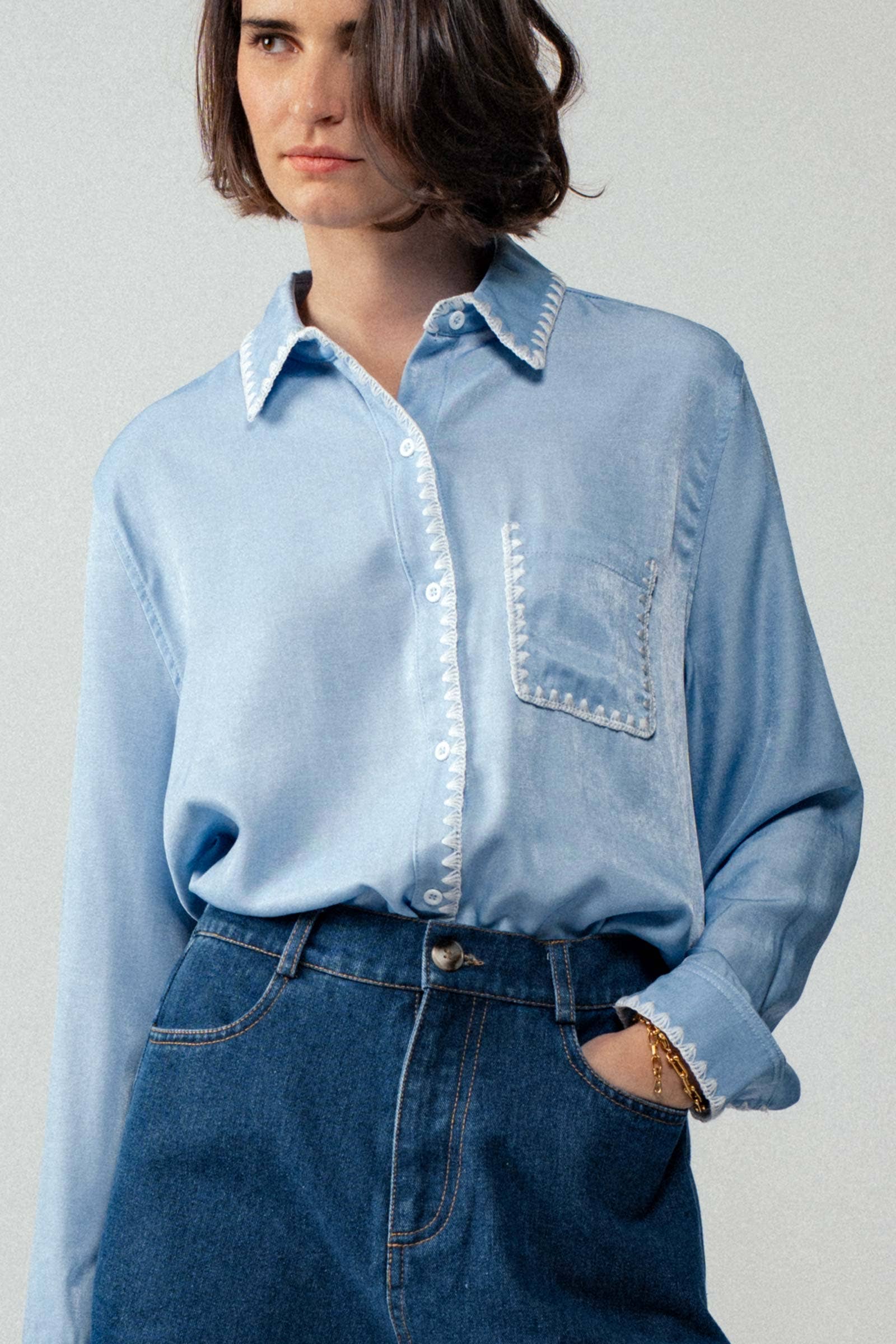 Urban Daizy - Vente Chemise à col boutonné – femme - Chemise à manches longues en soie lisse21