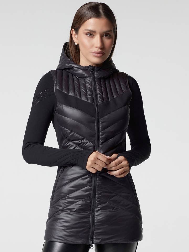 Elongated Puffer Vest- Black for wholesale by Blanc Noir