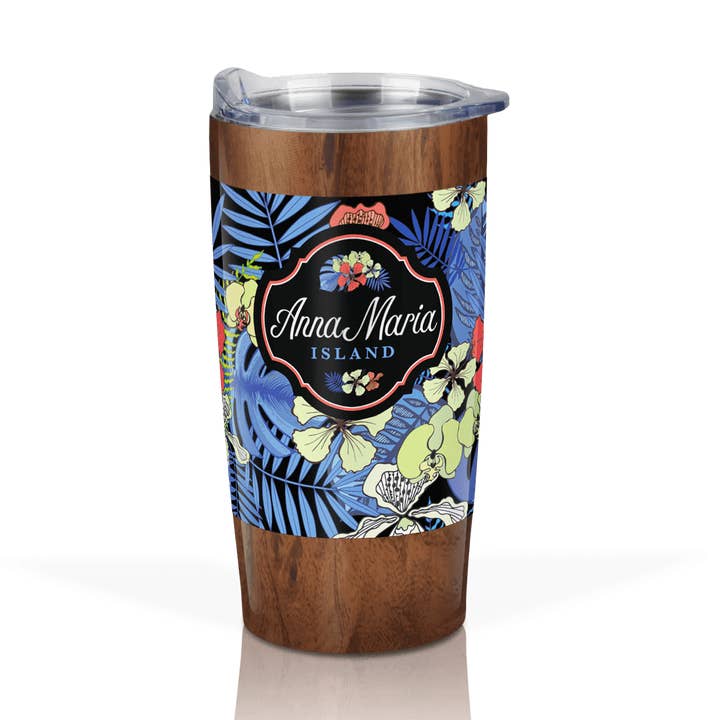 bouteille d'eau en grain de bois inoxydable noir floral tropical personnalisé pour la vente par Matrix