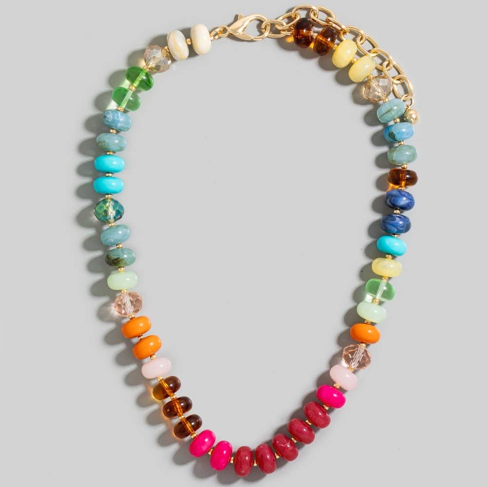 The Looks by Fame Accessories - Wholesale Pendant/charm necklace - Mixed Faceted And Marble Resin Disc Beads Necklace7