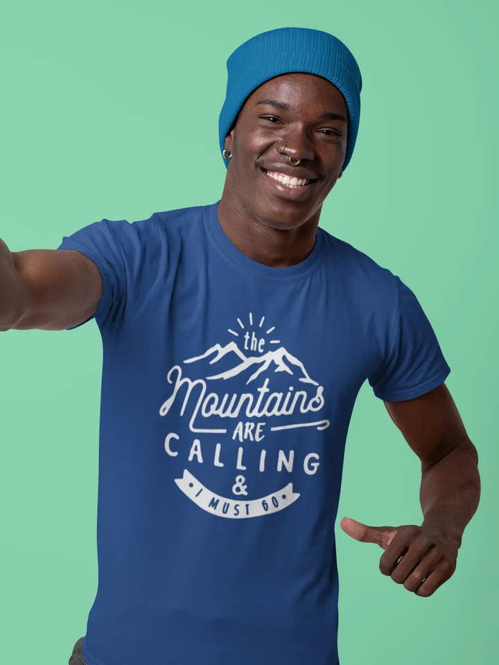 ULTRABASIC - Graphic Printed Men's The Mountains Are Calling And I Must Go Hiking Tee Tango Red for wholesale by ULTRABASIC