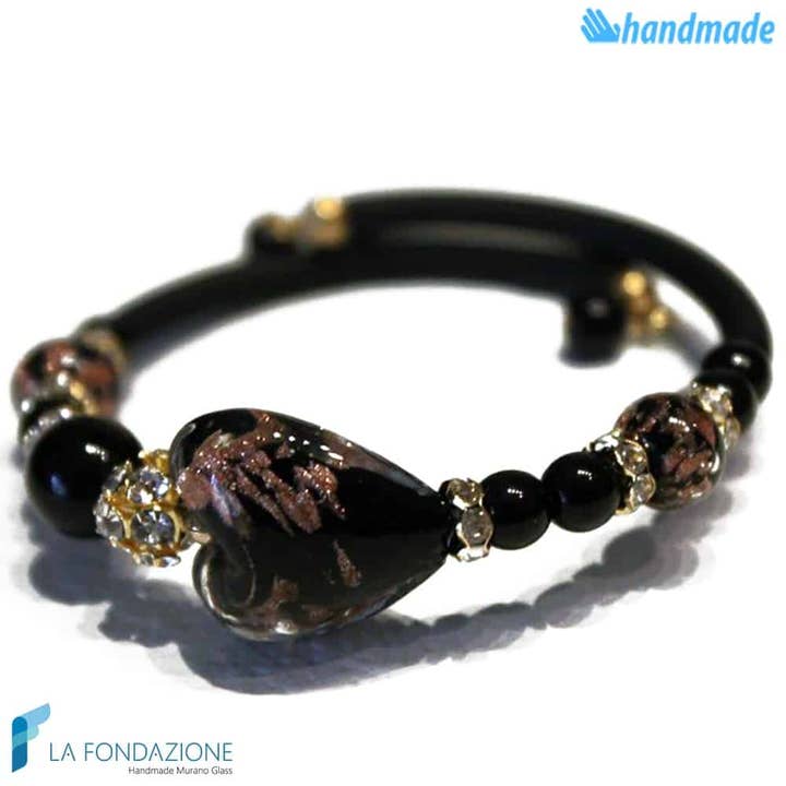 La Fondazione - Handmade Murano Glass – wholesale Berlockarmband – Valentino Svart Murano glas armband