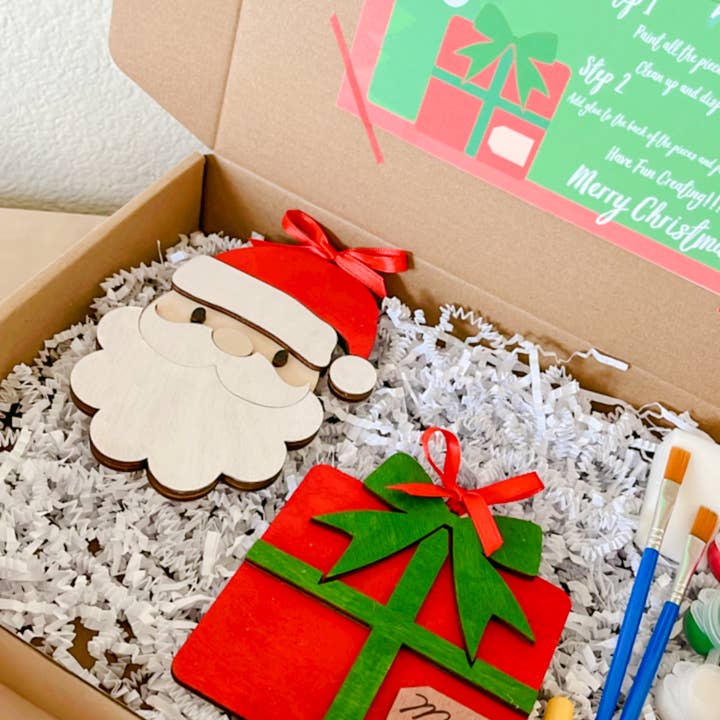 OBX Prep - Wholesale DIY Craft Kit - Christmas Kids' Ornament DIY Painting Kit w Santa, Reindeer,8