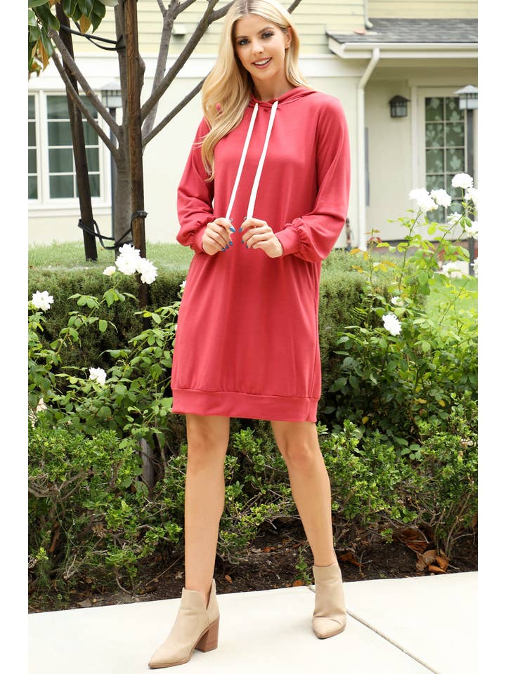 You & Me - Wholesale Dress - Women's - YMD10061V-FRENCH TERRY LONG PUFF SLEEVE HOODIE DRESS5