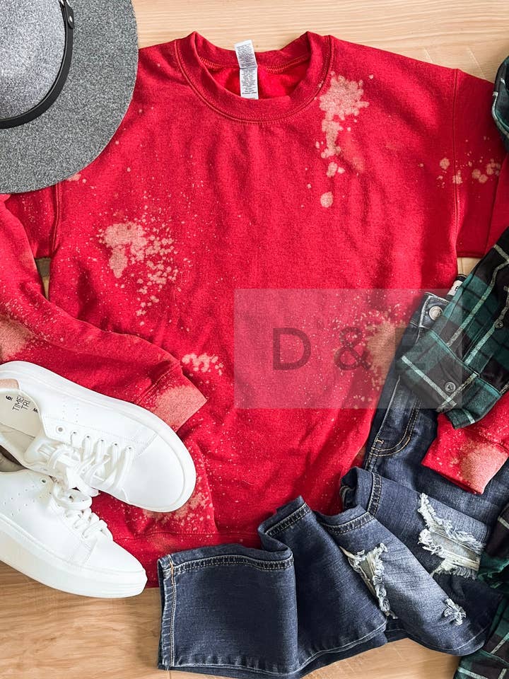 D&E Tees - Wholesale Sweatshirt - Women's - Red Bleached Sweatshirt