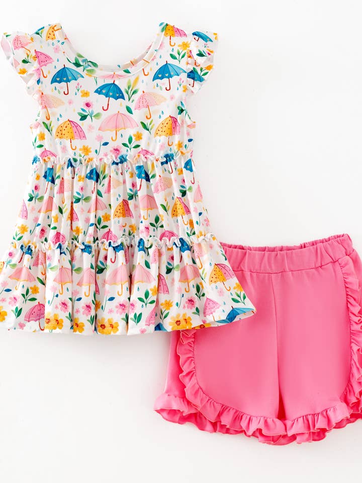Rainy Day Fun Ruffled Shorts Set for wholesale by The Hair Bow Company