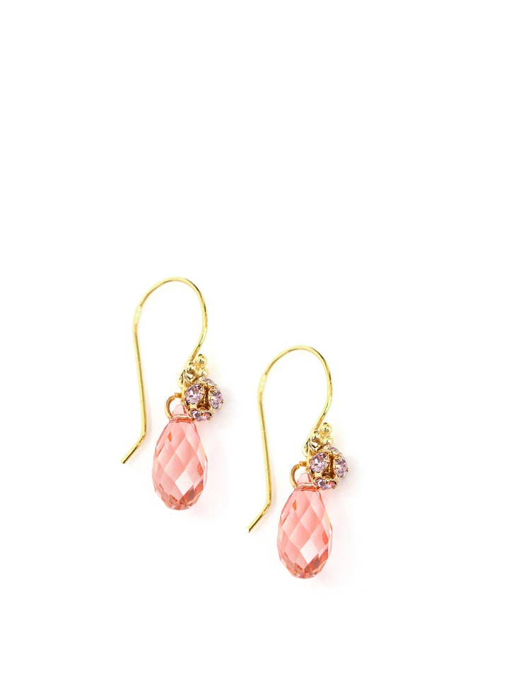Brincos banhados a ouro 18K com cristais austríacos Rose Peach por atacado de DIGE DESIGNS