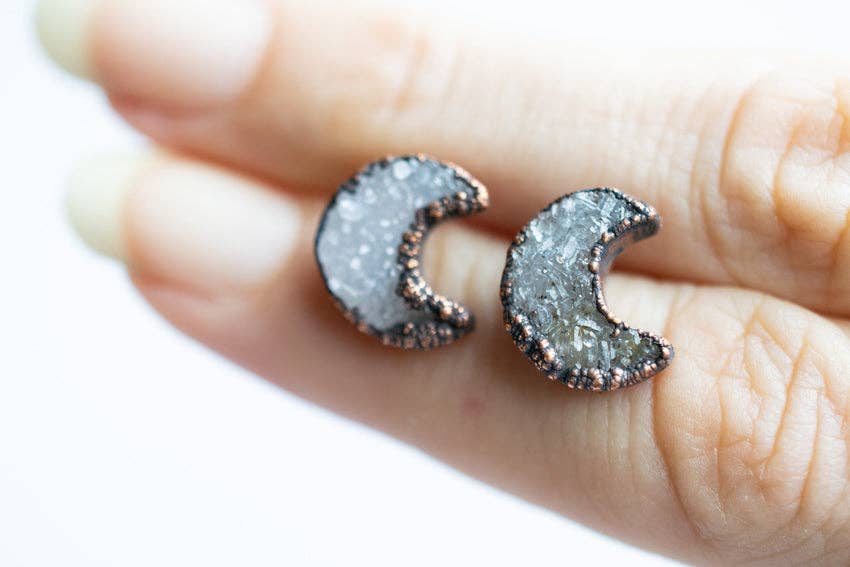 HAWKHOUSE - Wholesale Stud/Post Earrings - Druzy Moon Studs1