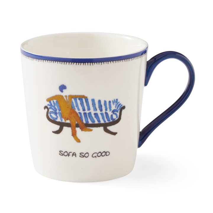 Kit Kemp Doodles SOFA SO GOOD 12OZ MUG for wholesale by Portmeirion, Spode, Pimpernel, Nacthmann, Wrendale Designs