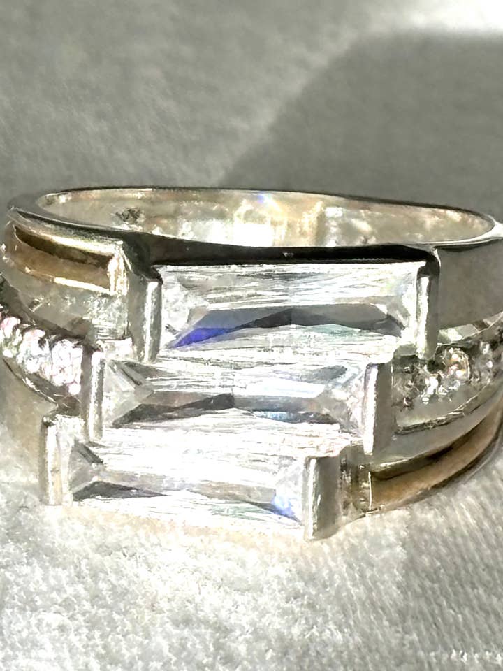 White Stone Trio Ring in Solid 925 Sterling Silver and 10k for wholesale by QURI