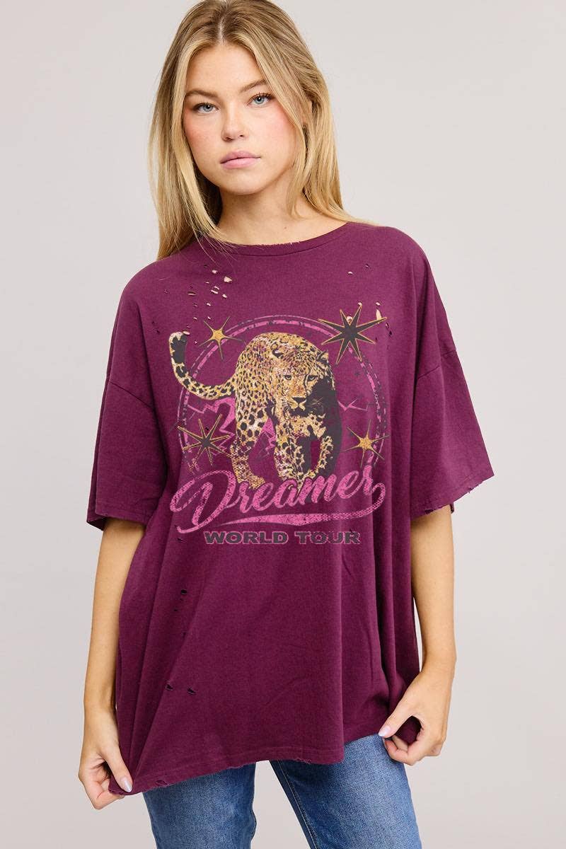 Zutter - Wholesale Screen Printed T-Shirt - Women's - Dreamer Cheetah Graphic S/S Oversized Seamless Tee ZO
