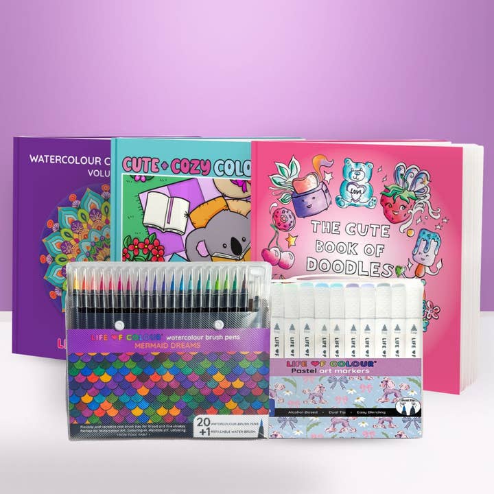 Cute, Doodle and Watercolour Colouring Book Bundle for wholesale by Life of Colour