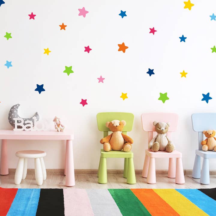 80 Colourful Irregular Star Wall Stickers – Bright Multicolour Decals for Kids' Rooms & Playroom Decor for wholesale by Decals Online