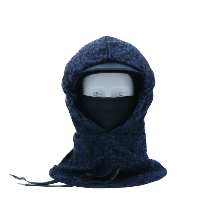 Helmet Compatible Hood Face Mask - Navy Bubble In Black for wholesale by Monvia