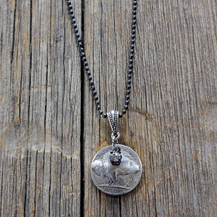 The Plains Buffalo Nickel/Rhinestone Pendant for wholesale by Cool Water Jewelry