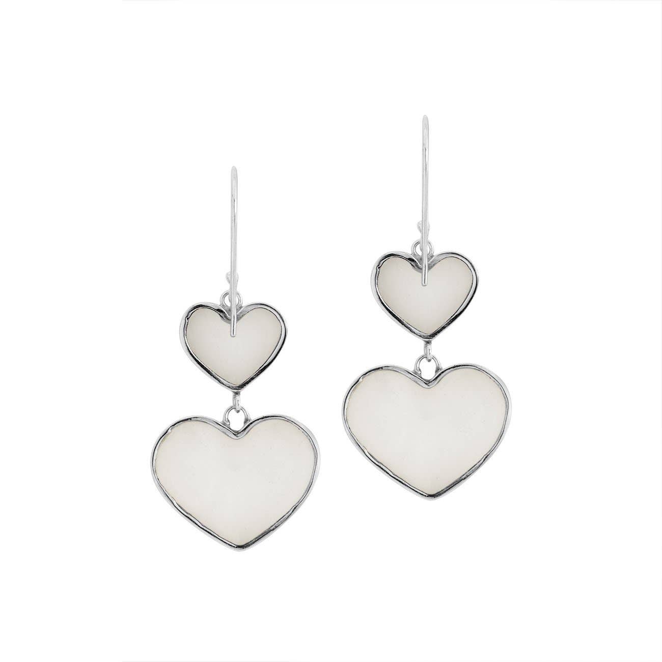 Bali Designs - Wholesale Dangle Earrings - AE-1170-MOP Sterling Silver Mother Of Pearl Double Heart Long Drop Statement Earrings3