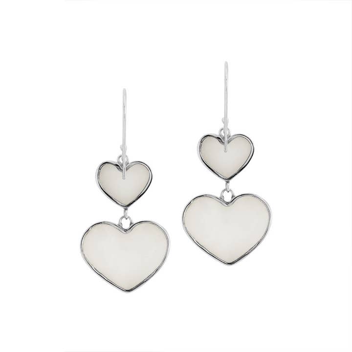 Bali Designs - Wholesale Dangle Earrings - AE-1170-MOP Sterling Silver Mother Of Pearl Double Heart Long Drop Statement Earrings3