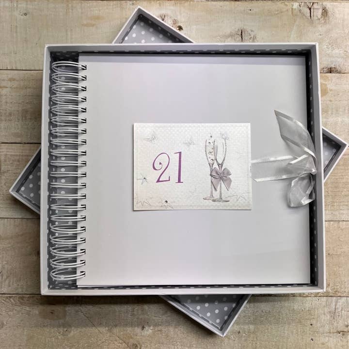 White Cotton Cards – wholesale Photo album – Birthday Gifts - Silver Flutes with Purple (FLB)2