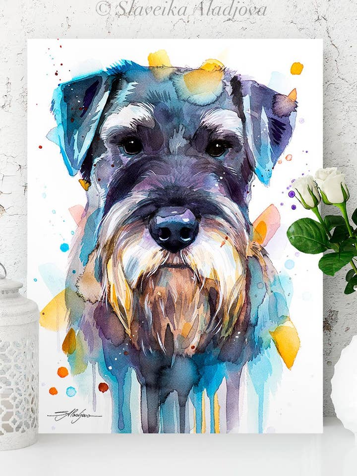 Schnauzer, Dog Watercolor Painting Print, Cute Pet, Wall Art for wholesale by Slaveika Aladjova