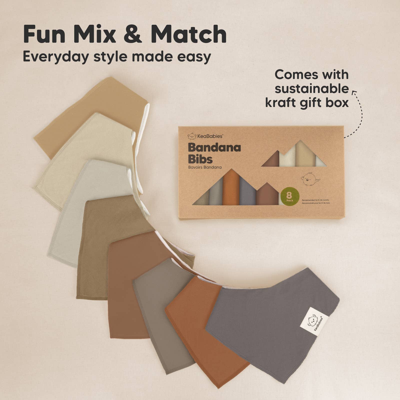 Terracotta 8-pack baby slabbetjes in bandana-stijl voor jongens en meisjes voor groothandel op Faire8