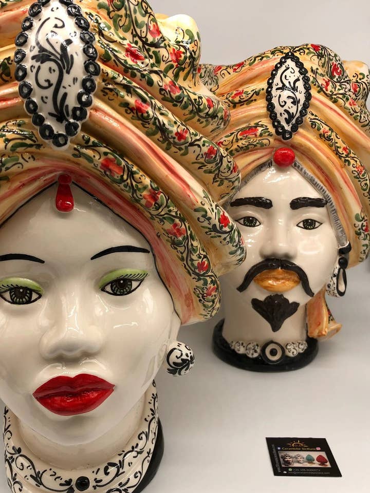 Teste di Moro Athena Caltagirone Ceramic cm H.40 L.28 Artisan Floral Decor for wholesale by DD Ceramiche Siciliane