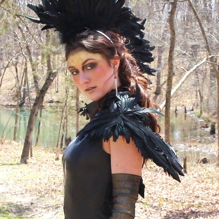 Gothic Crow Costume Feather Wings - Black Over the Shoulder for wholesale by Zucker Feather Products