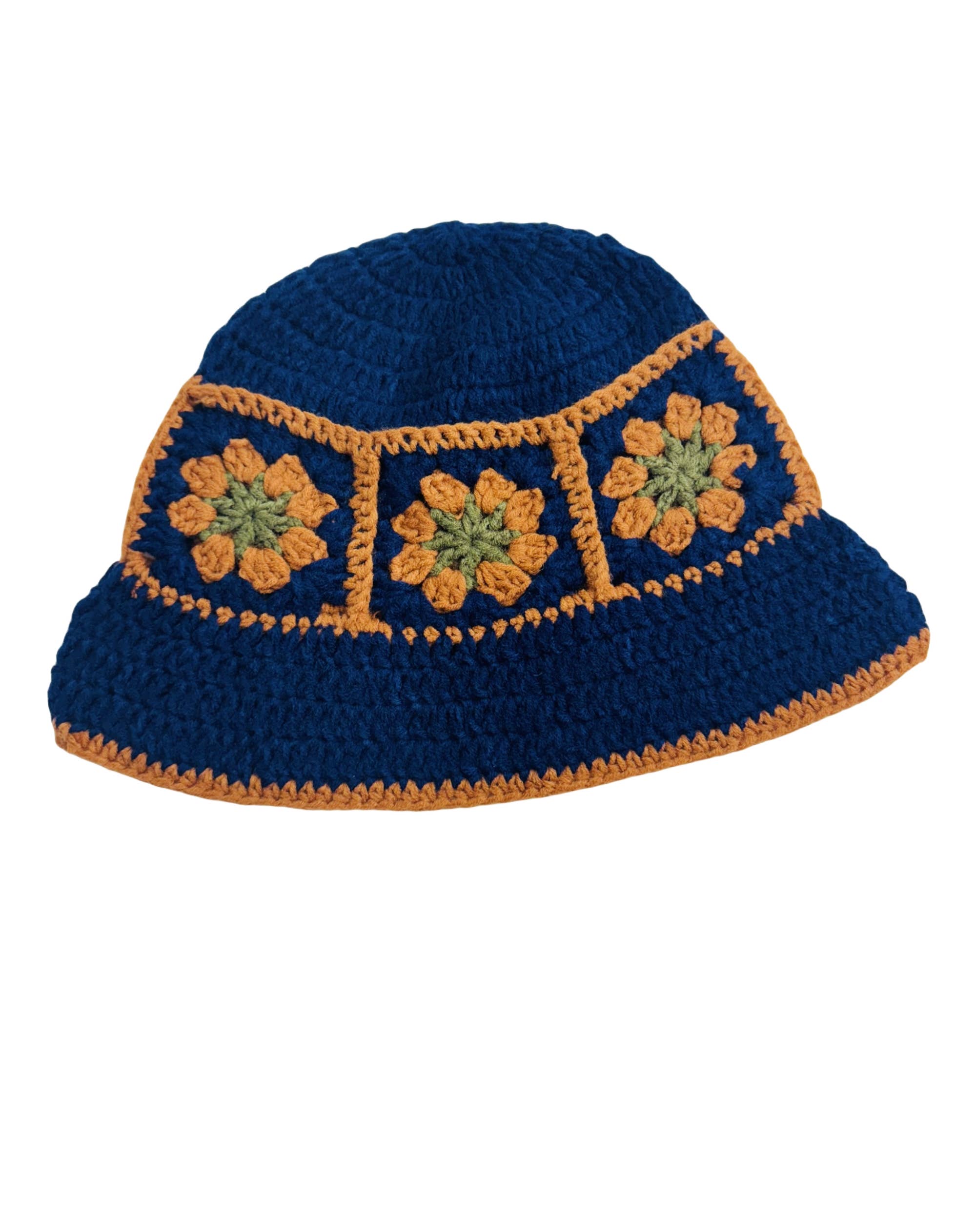 JC Sunny Fashion - Wholesale Bucket Hat - Women's - JCH903317 Navy-Orange Hand-Crocheted Floral Beanie1