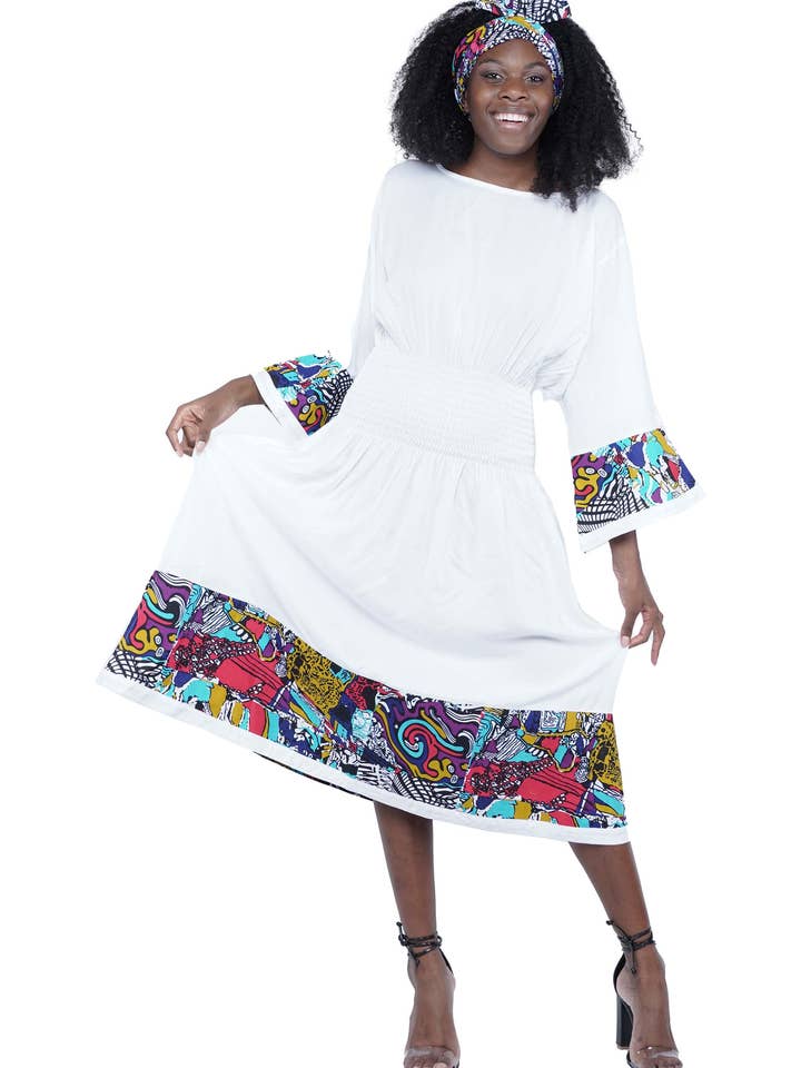 Satsuma Wholesale - Wholesale Dress - Women's - African Ankara ethnic women summer Trim Midi bright Dress