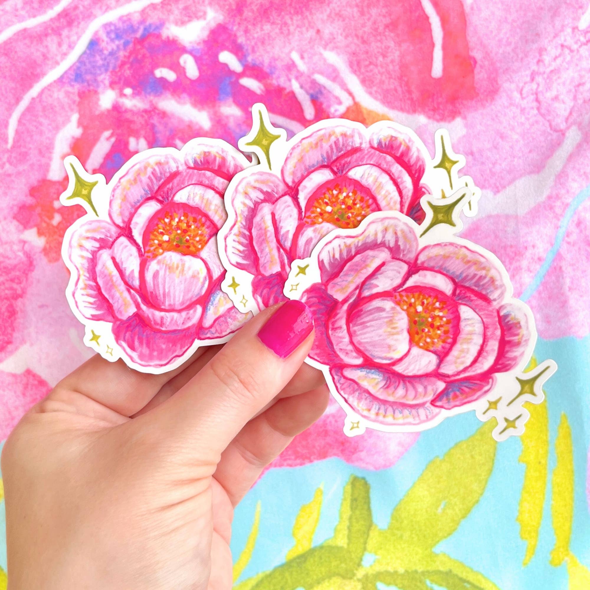 The Swimming Owl - Wholesale Sticker - Pink Peony Sticker | Weatherproof Matte Vinyl4