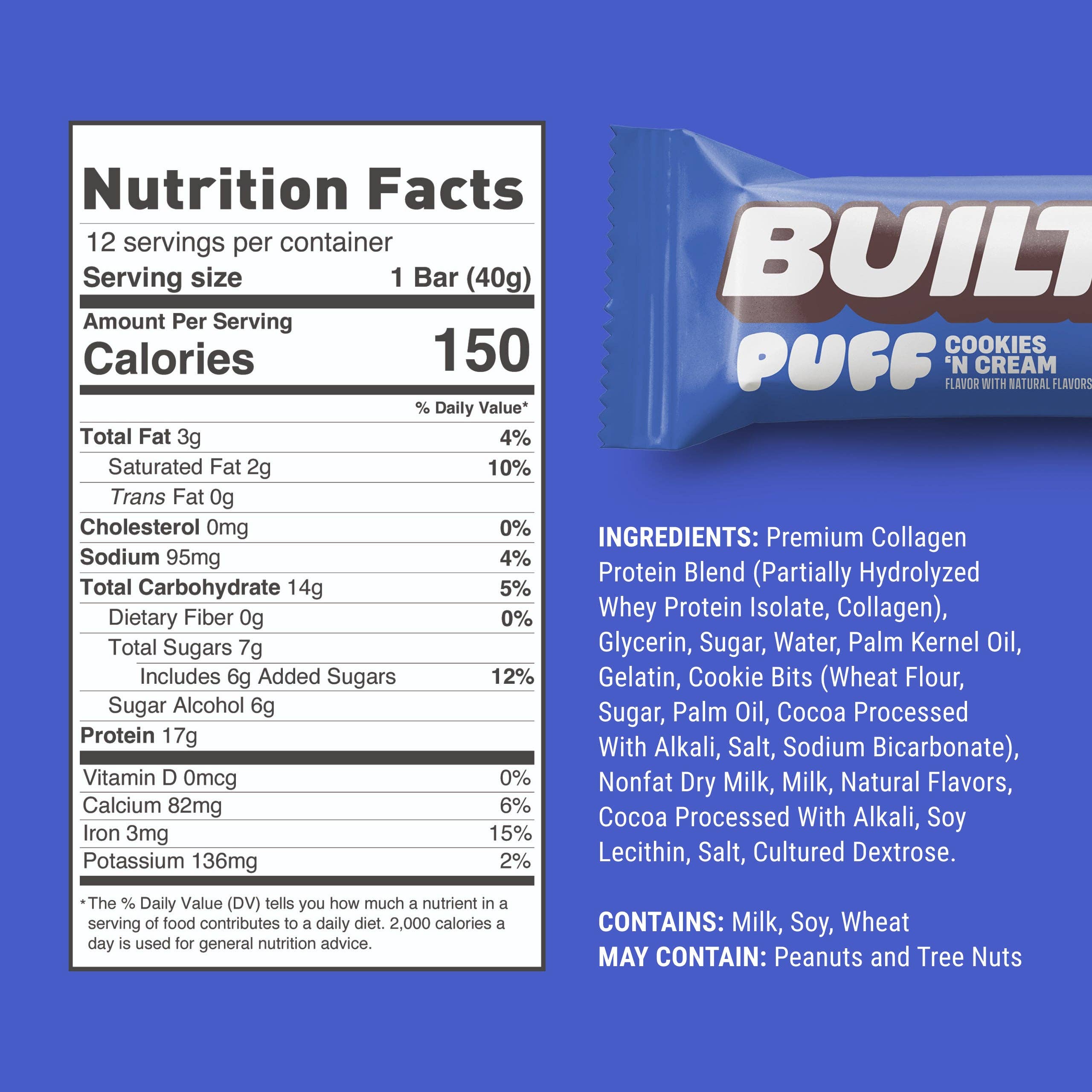 Built Bar - Wholesale Snack Bar - Cookies 'N Cream Puff - 12ct3