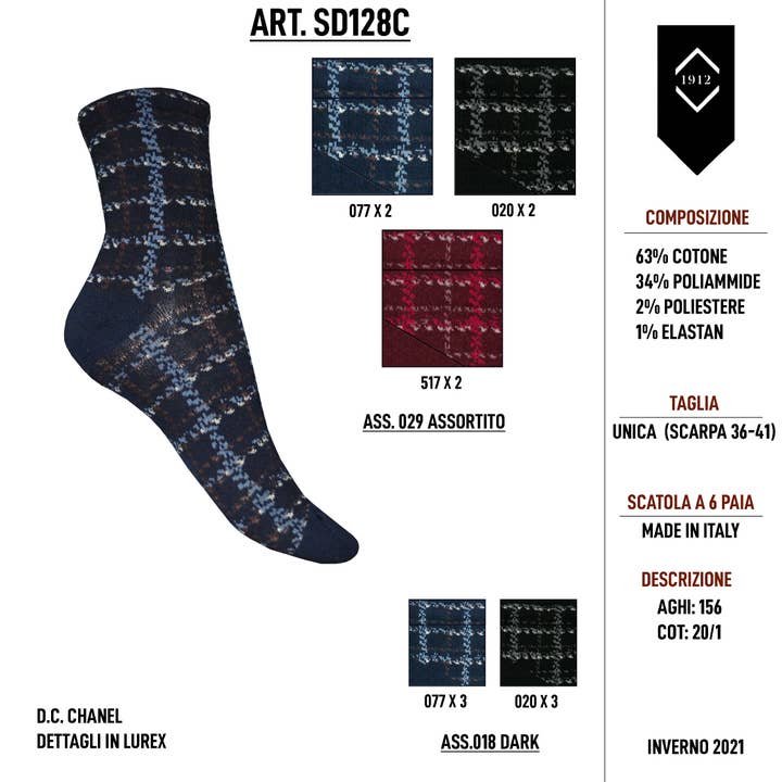 Crewsokken met Chanel-patroon van warm katoen (SD128C) voor wholesale door Ciocca