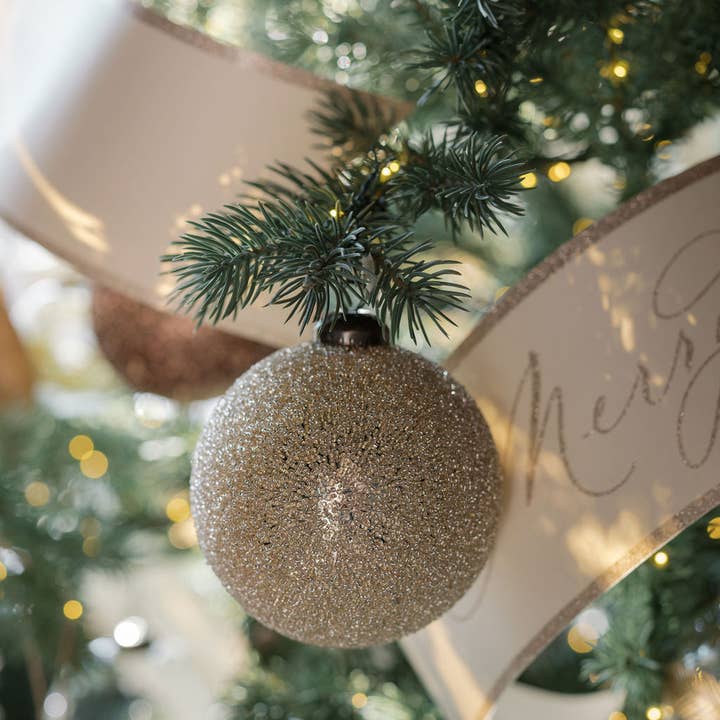 CG Hunter - Wholesale Ornament Set - 4" Beaded Cream Glass Ornament1