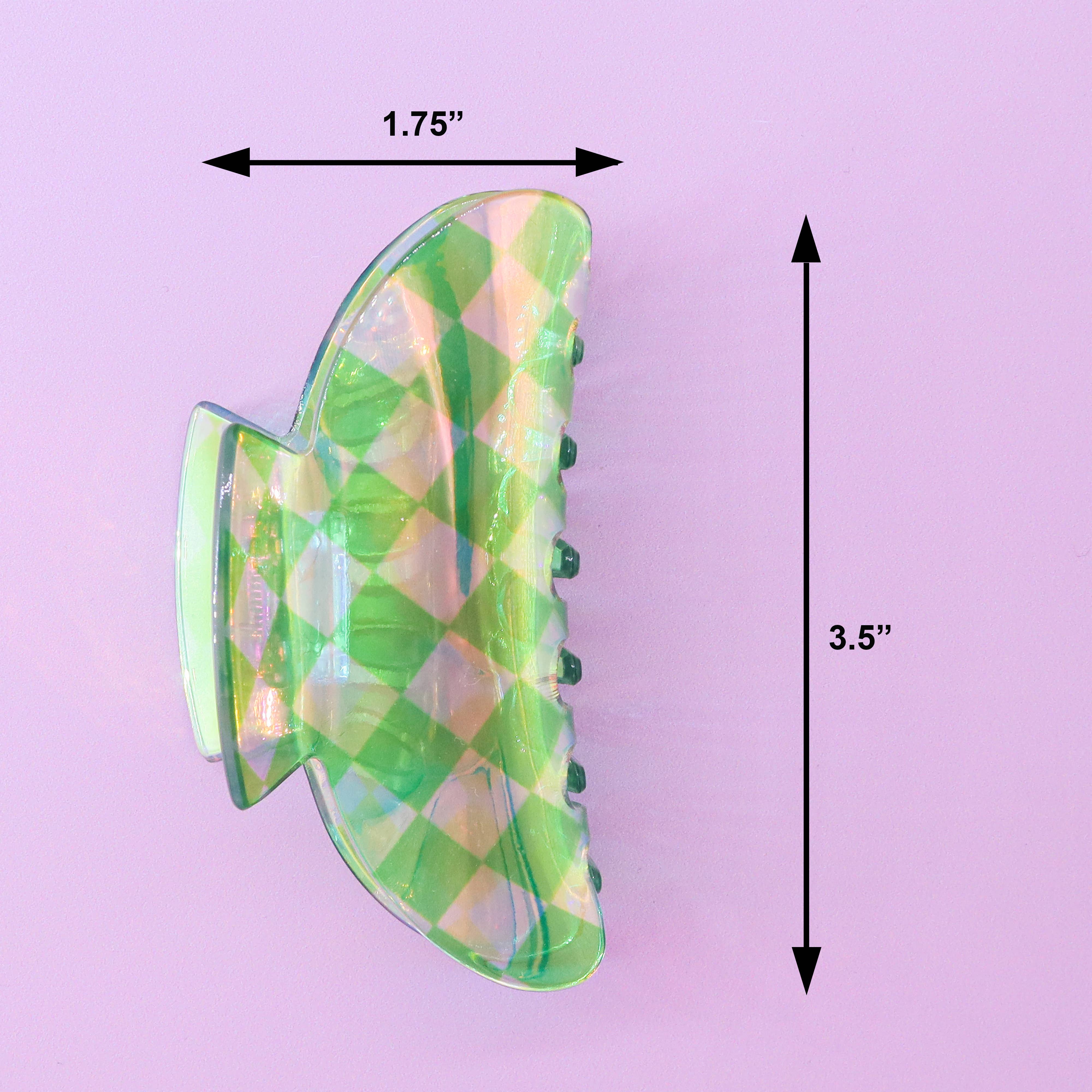 Frog Sac - Wholesale Hair Clip - Women's - Medium Round Iridescent Checkered Hair Claw Clip18