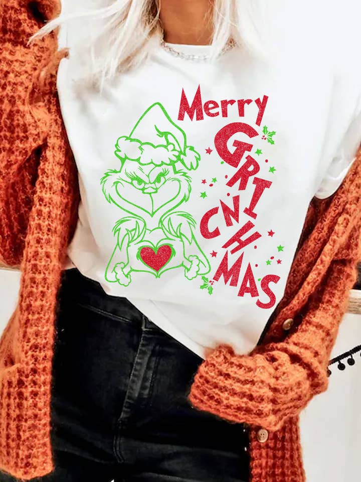 MAGLIETTE CON GRAFICA MERRY GRINCHMAS PUFF per la vendita all'ingrosso da parte di Rustee Clothing