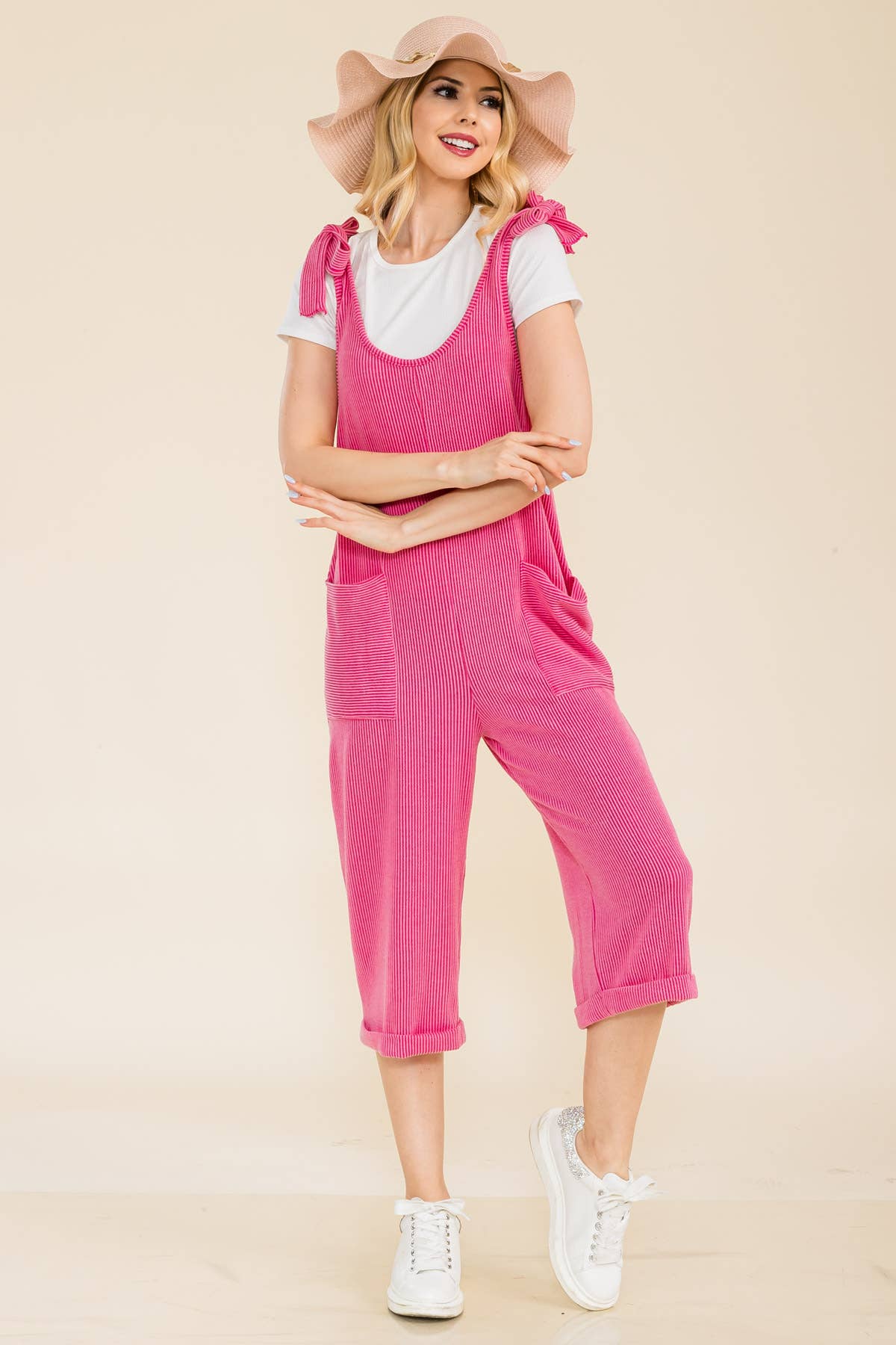 Celeste Clothing – Engroshandel Jumpsuit - Dame – CASUAL RIB CAPRI JUMPSUIT MED LOMMER -CP3387316