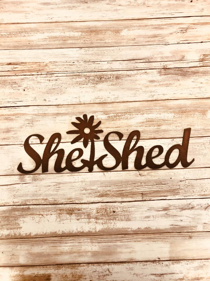 She Shed Rustic Garden Sign for wholesale by Universal Ironworks USA