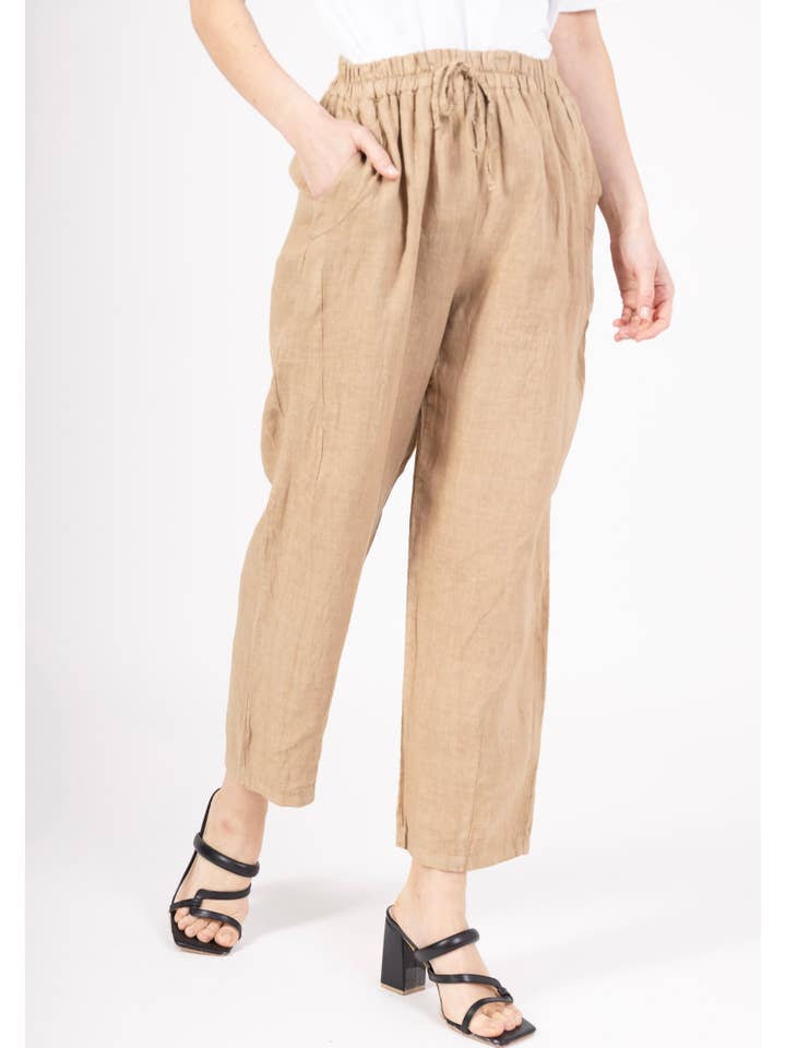 la maison des fibres naturelles – Calças - Mulher por atacado – Calças de linho com bolsos 6522 100%linho13