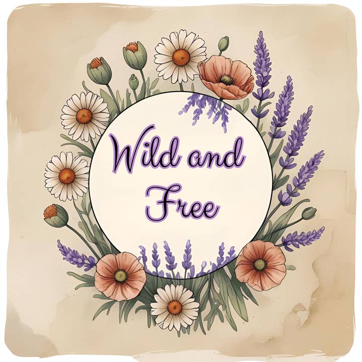 Pegatina de Corona Floral Salvaje y Libre – Calcomanía Botánica Bohemia de Vinilo con Lavanda, Margaritas y Amapolas para venta al por mayor de Wear Us Out