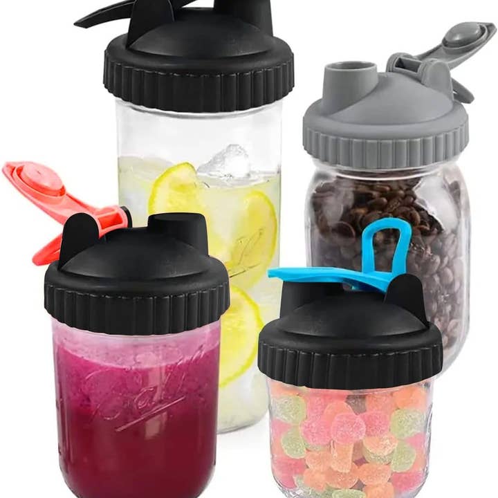 Vigor Path - Wholesale Drink Lids - 2 Pack Wide Mouth Flip Cap Mason Jar Lids for Mason Jars - Airtight Sealing, Leak-Proof Design, and Convenient Pouring Spout (Jars Sold Separately) (Blue Black)