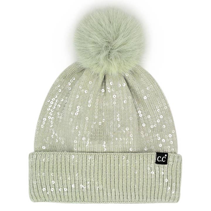 Fashion City - Wholesale Beanie - Women's - Clear Sequined Cuff Beanie with Pom Pom7